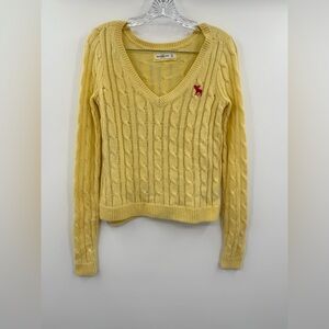 Abercrombie‎ & Fitch Women's Yellow V-Neck Chunky Knit Sweater Y2K Size XS
